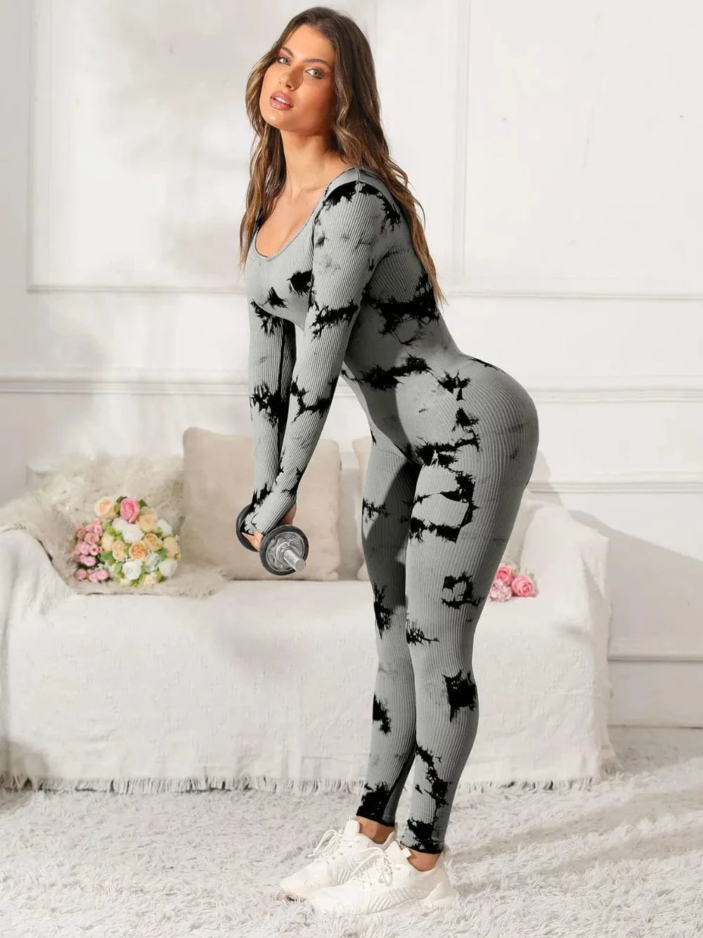 Trendsi Scoop Neck Long Sleeve Active Jumpsuit