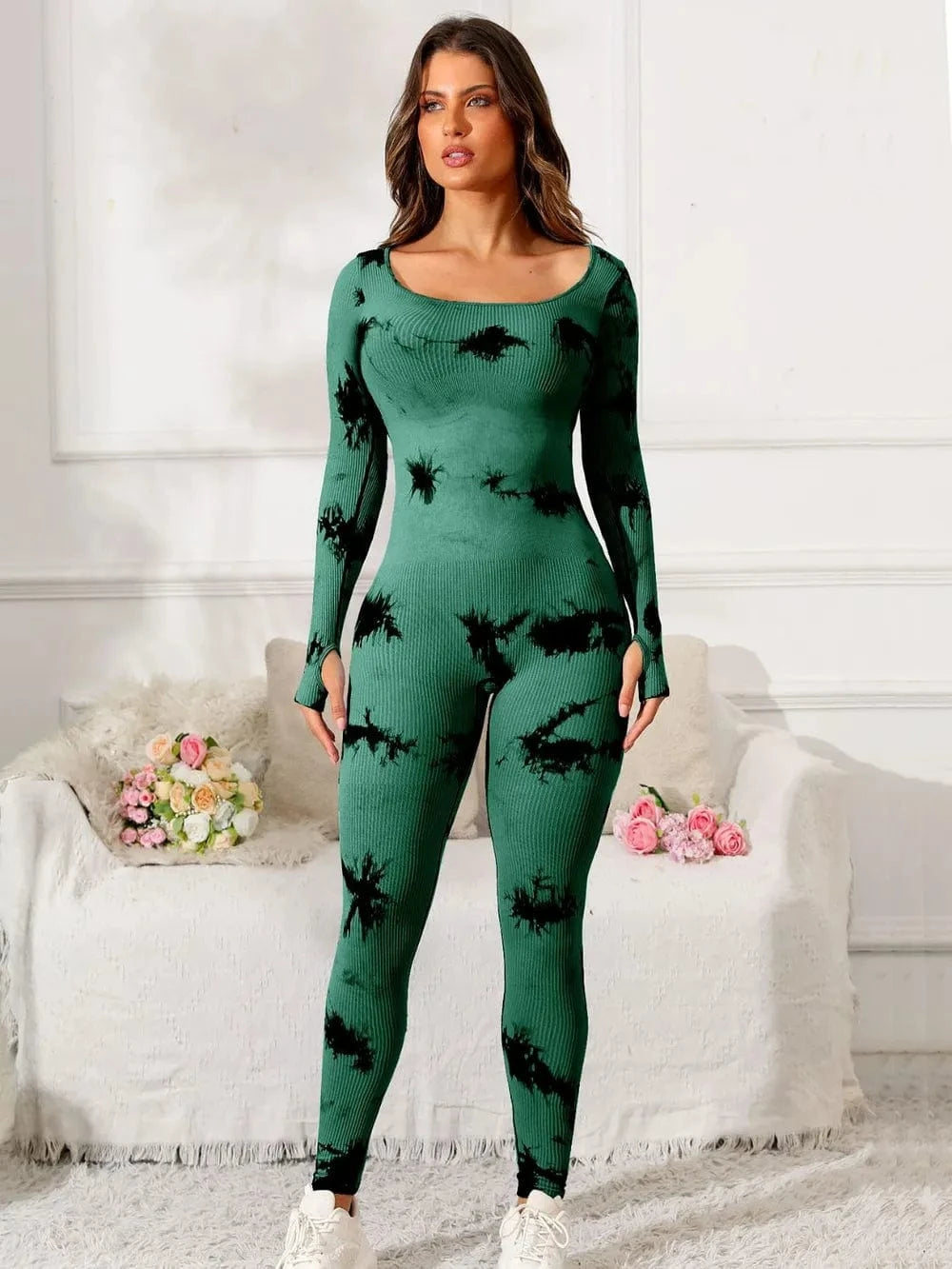 Trendsi Scoop Neck Long Sleeve Active Jumpsuit