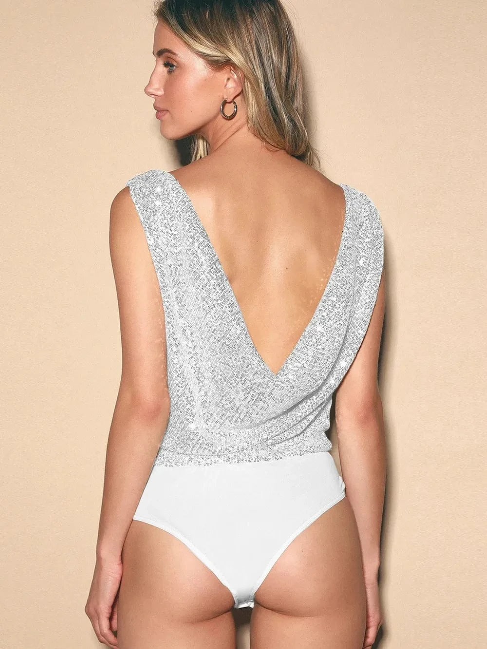 Trendsi Sequin Surplice Sleeveless Bodysuit