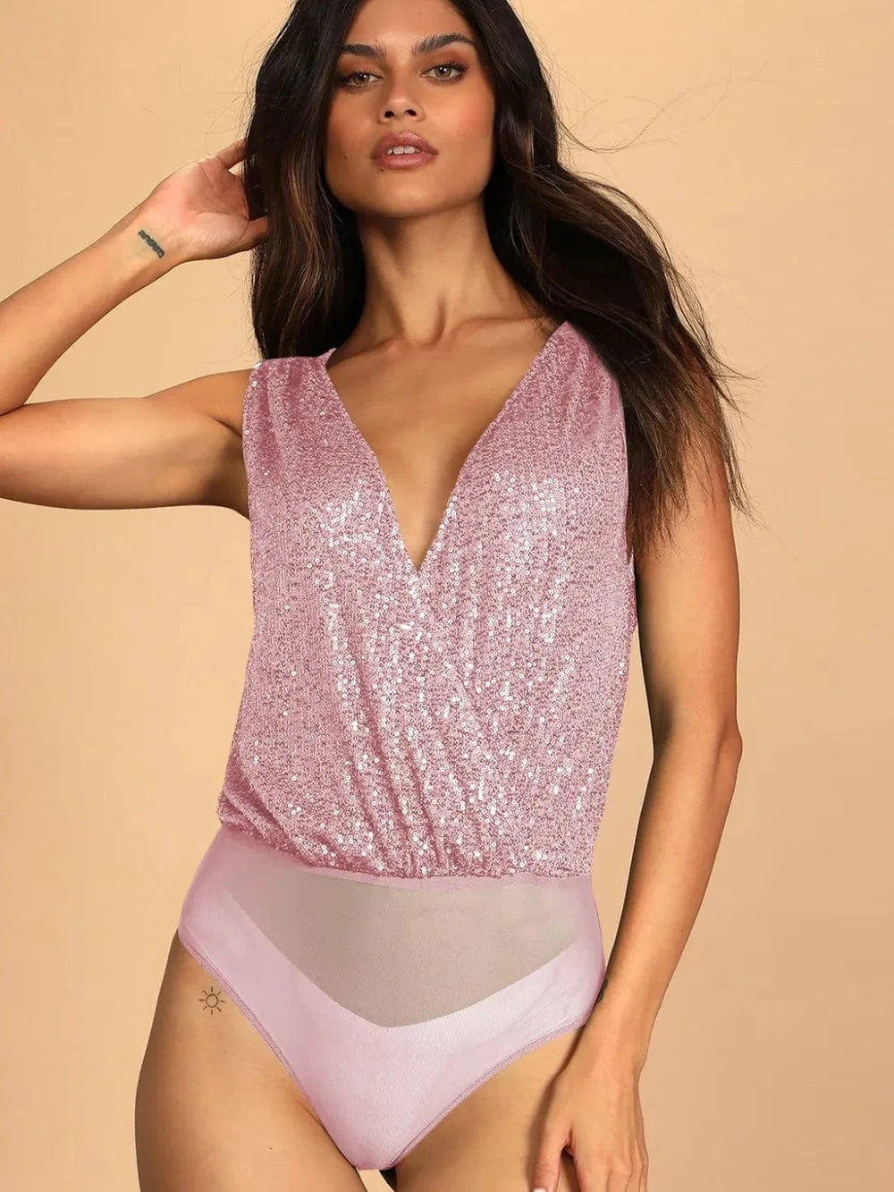 Trendsi Sequin Surplice Sleeveless Bodysuit