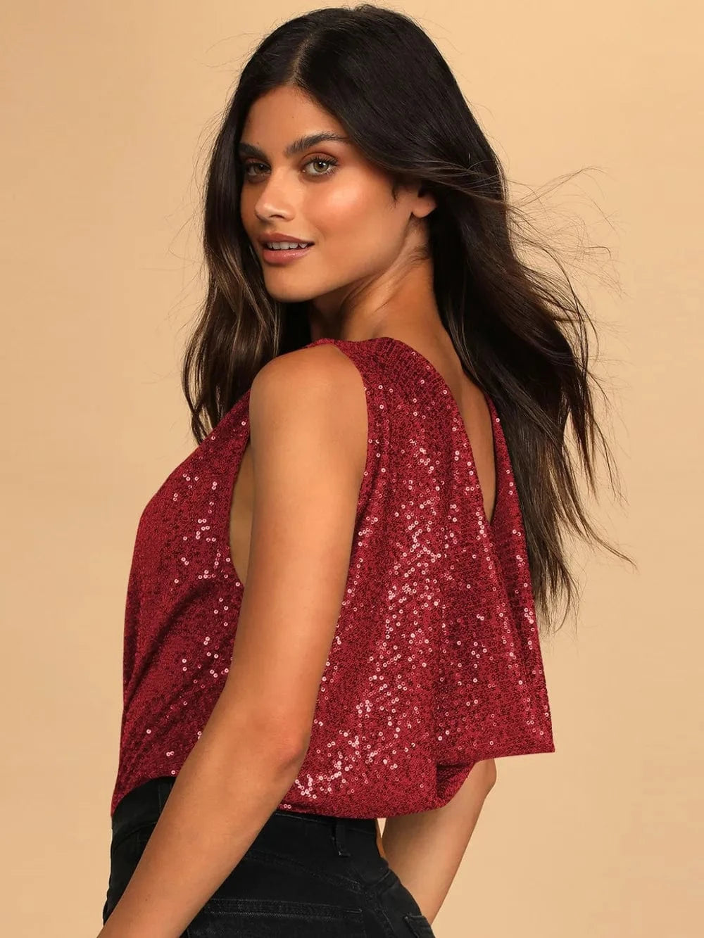 Trendsi Sequin Surplice Sleeveless Bodysuit