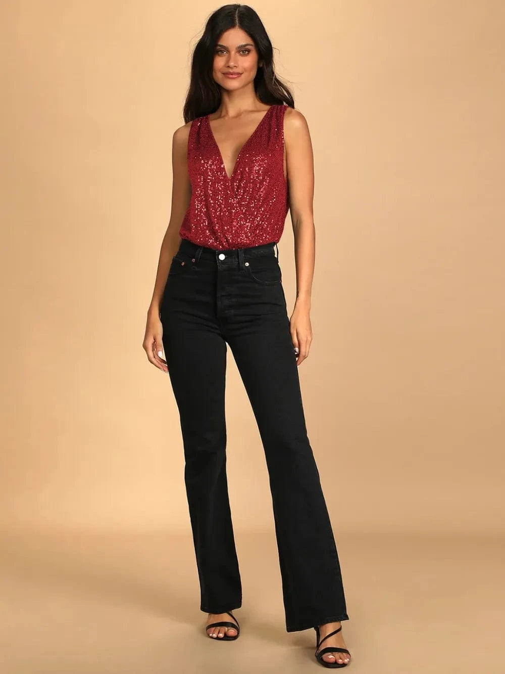 Trendsi Sequin Surplice Sleeveless Bodysuit