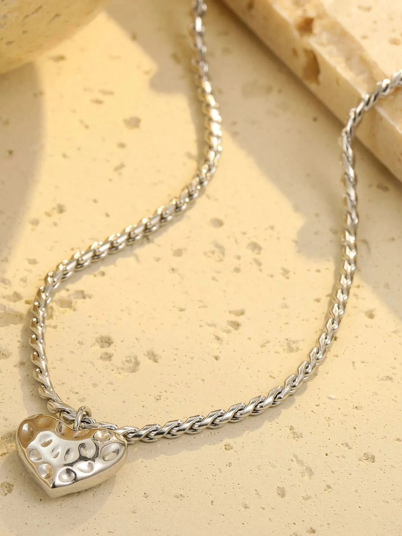 Trendsi Silver / One Size 18K Gold-Plated Stainless Steel Heart Pendant Necklace