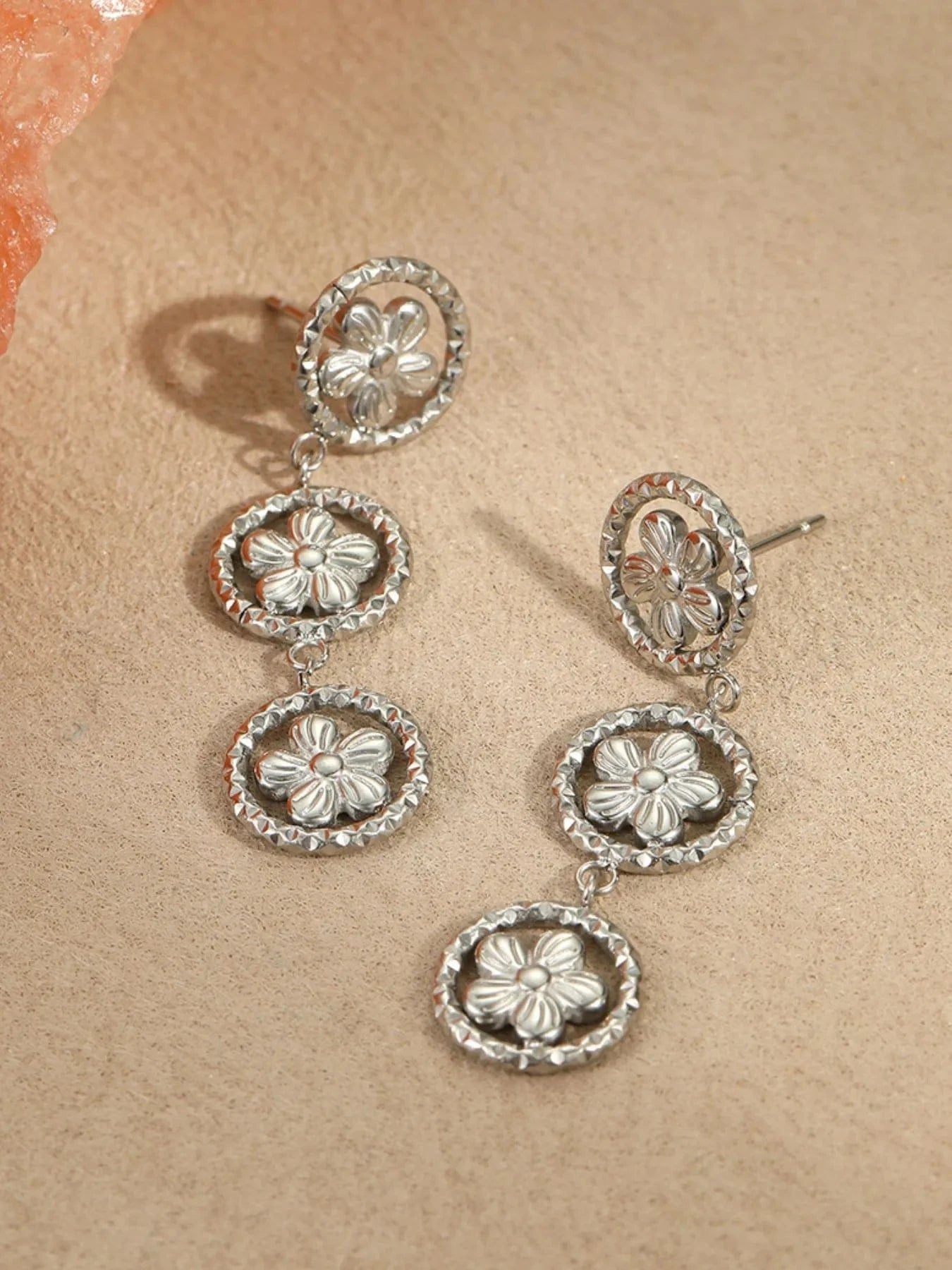 Trendsi Silver / One Size Stainless Steel Coin Medallion Drop Earrings