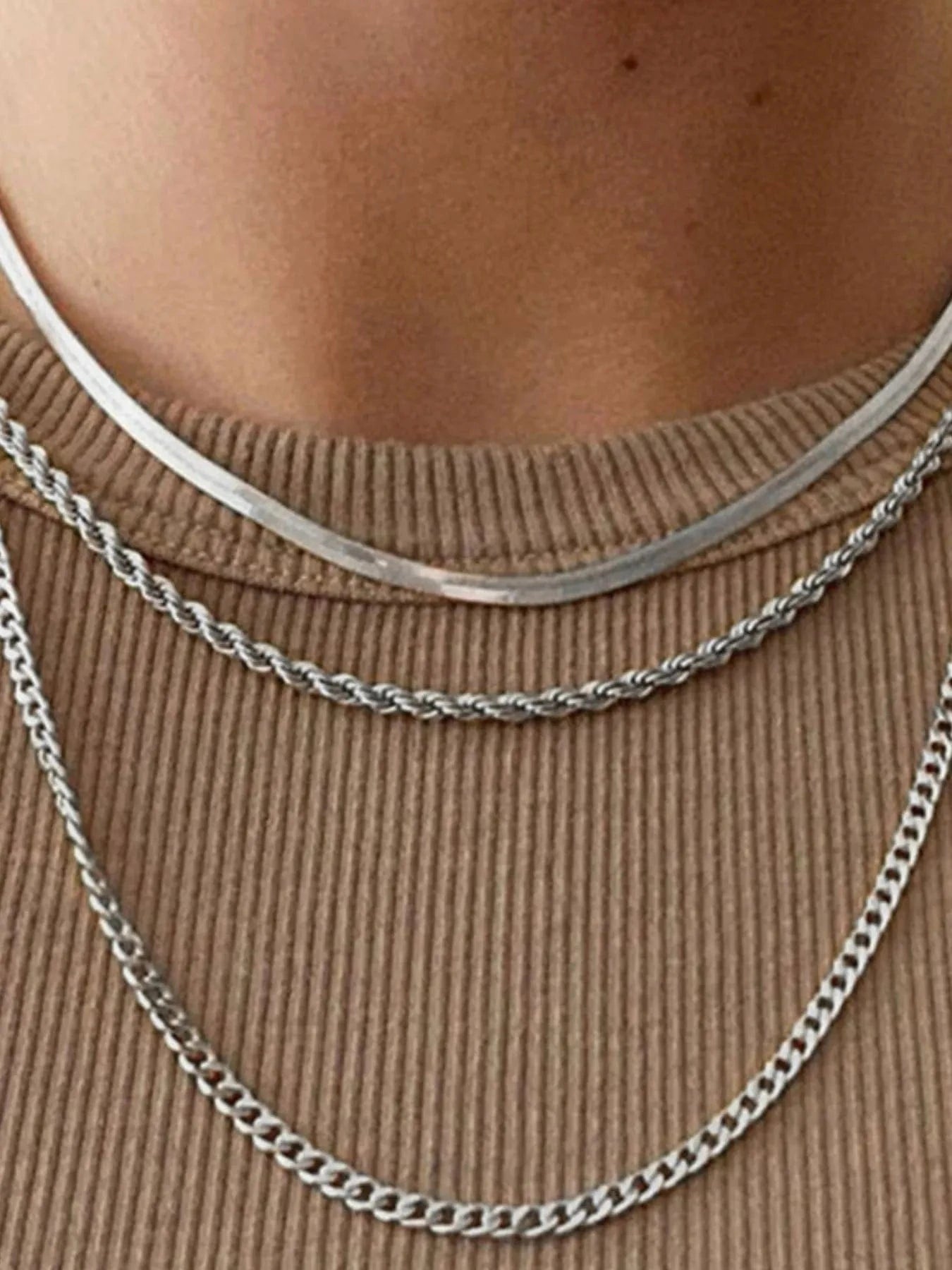 Trendsi Silver / One Size Triple Layer Chain Alloy Necklace