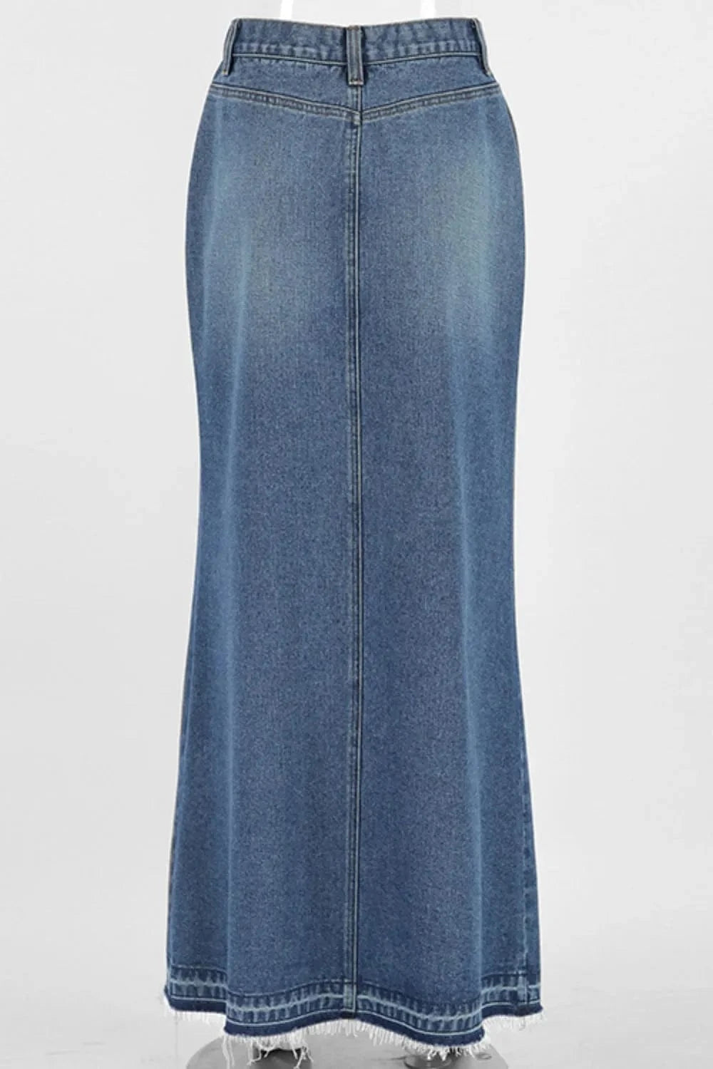 Trendsi Slit Front Raw Hem Denim Maxi Skirt