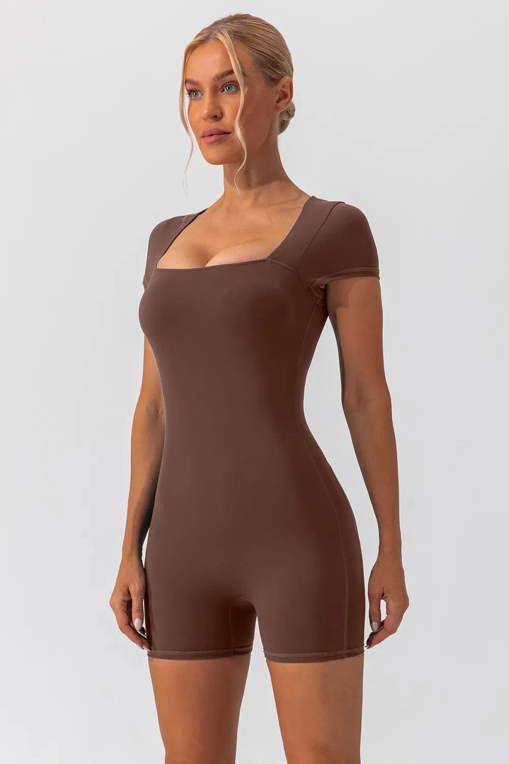 Trendsi Square Neck Cap Sleeve Active Romper