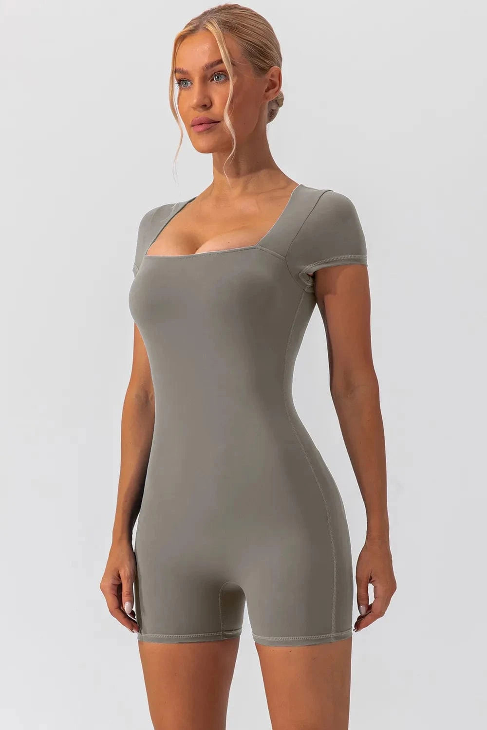 Trendsi Square Neck Cap Sleeve Active Romper