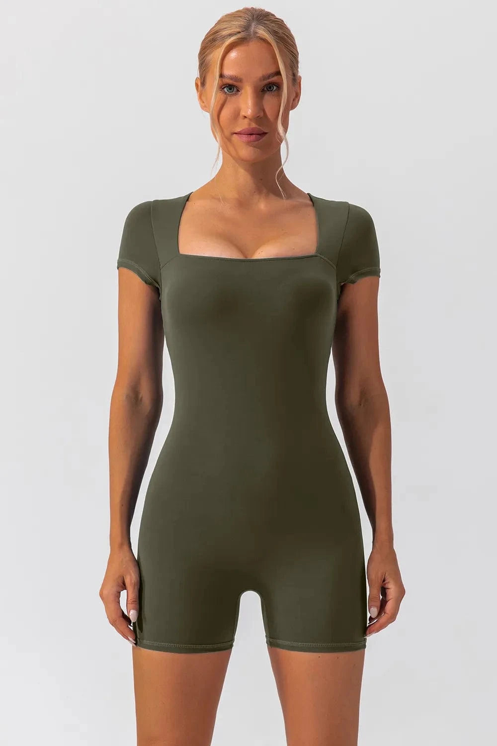 Trendsi Square Neck Cap Sleeve Active Romper
