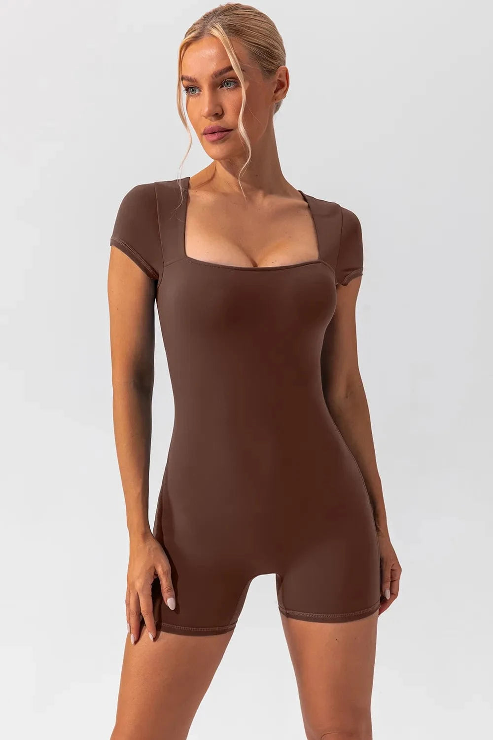Trendsi Square Neck Cap Sleeve Active Romper