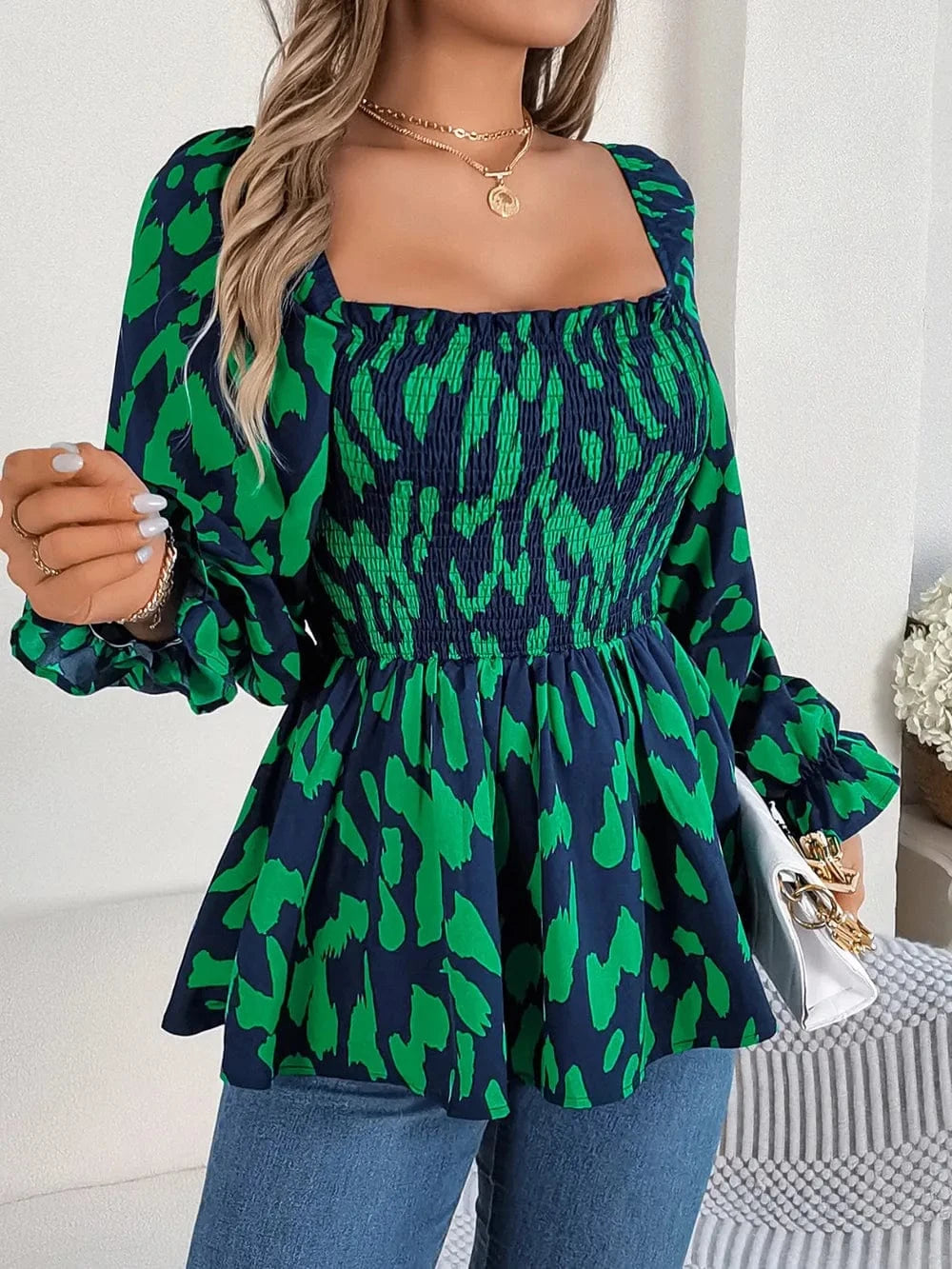 Trendsi Square Neck Flounce Sleeve Blouse