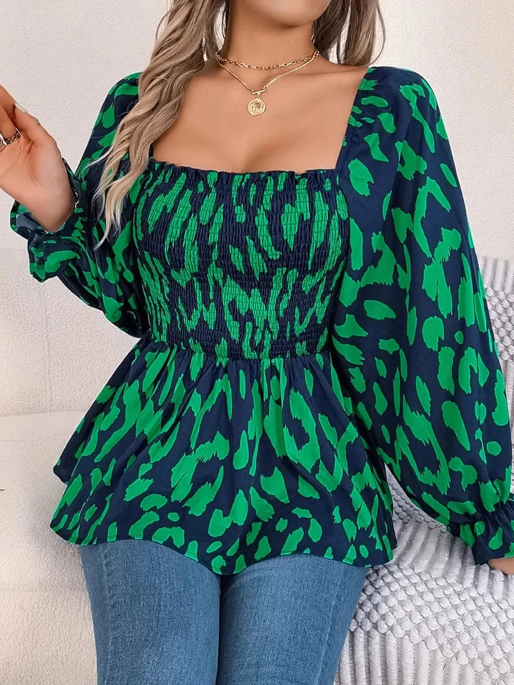 Trendsi Square Neck Flounce Sleeve Blouse