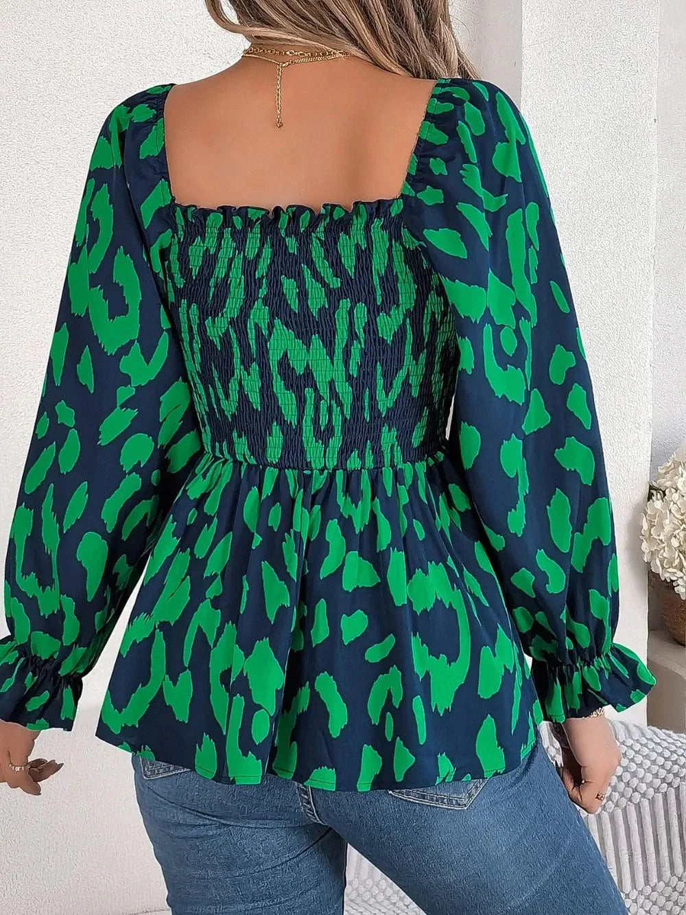 Trendsi Square Neck Flounce Sleeve Blouse