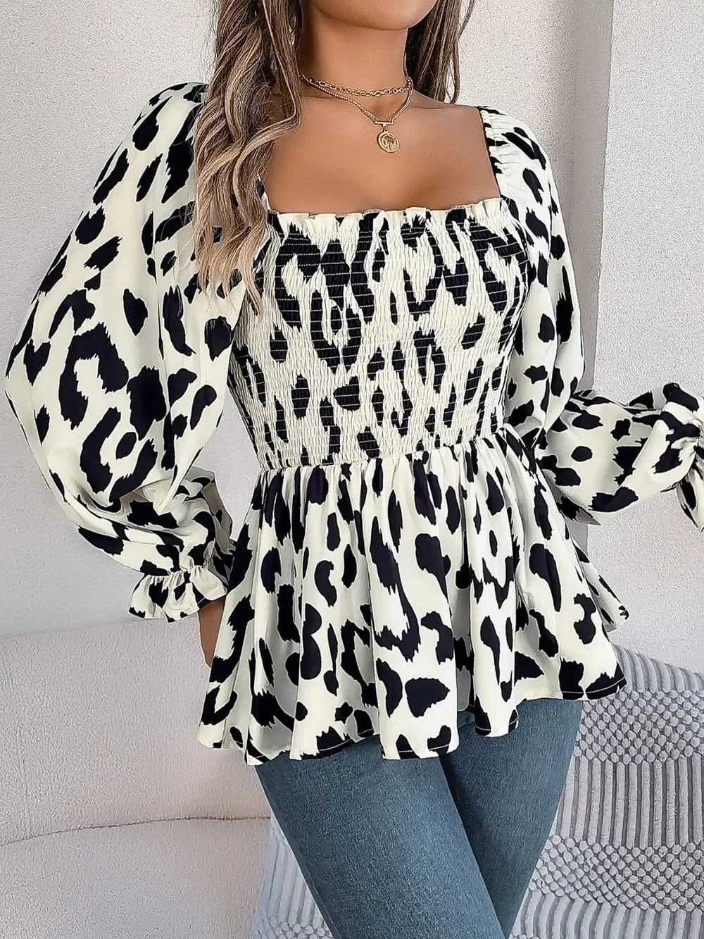 Trendsi Square Neck Flounce Sleeve Blouse