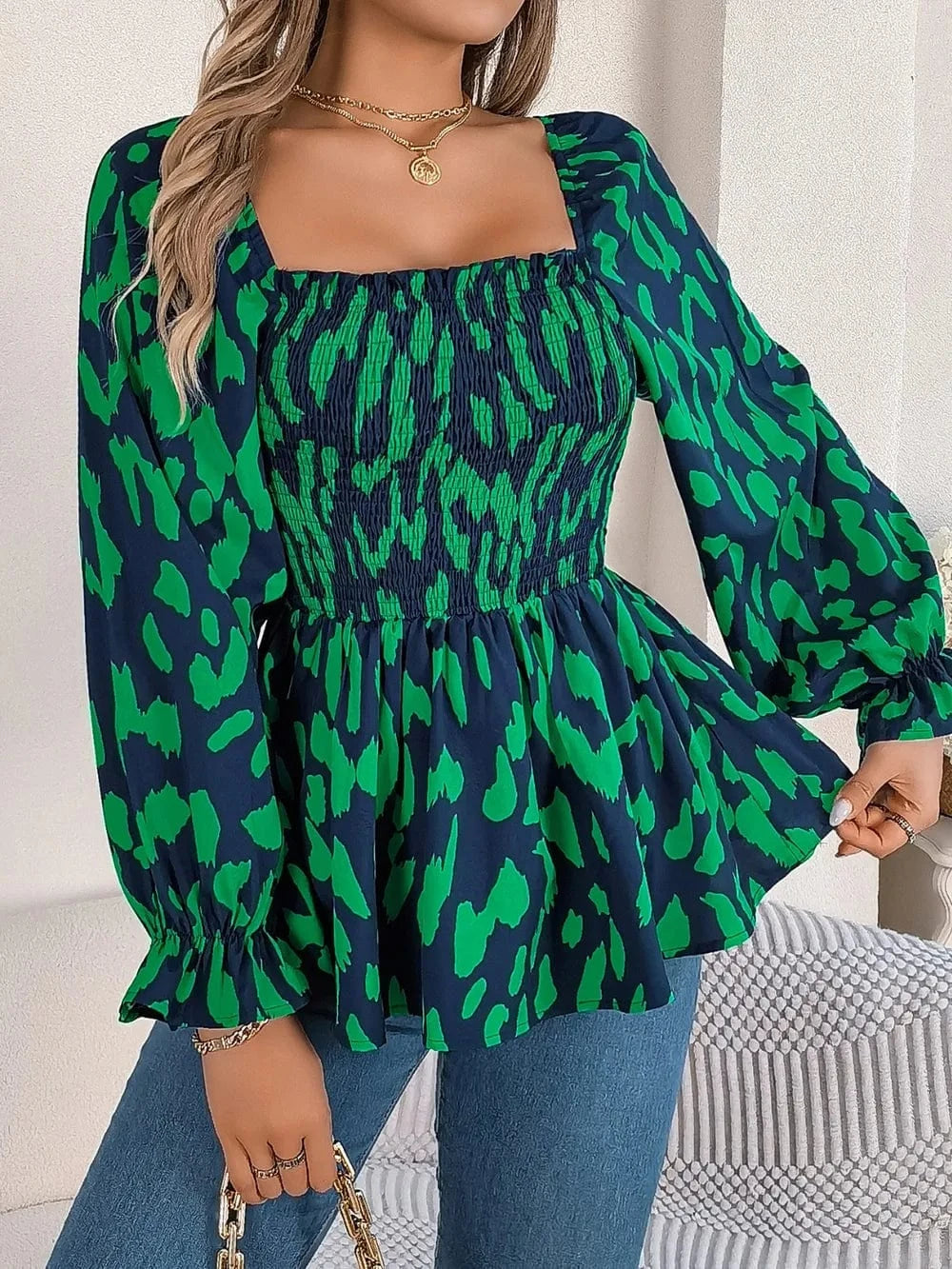 Trendsi Square Neck Flounce Sleeve Blouse