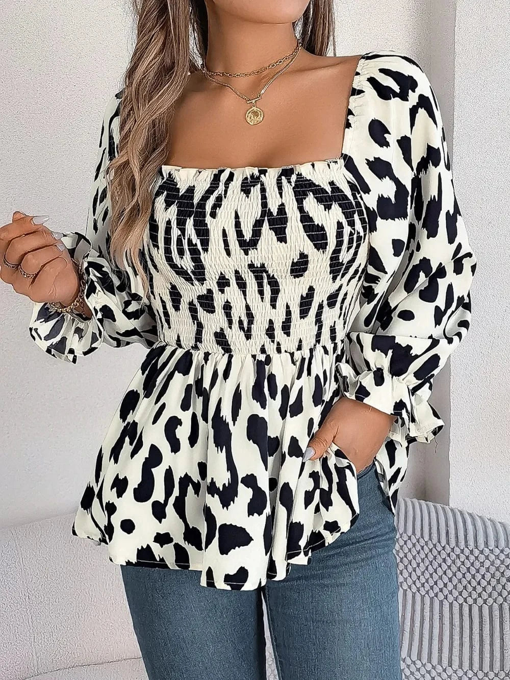 Trendsi Square Neck Flounce Sleeve Blouse