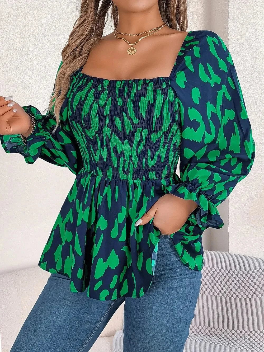 Trendsi Square Neck Flounce Sleeve Blouse