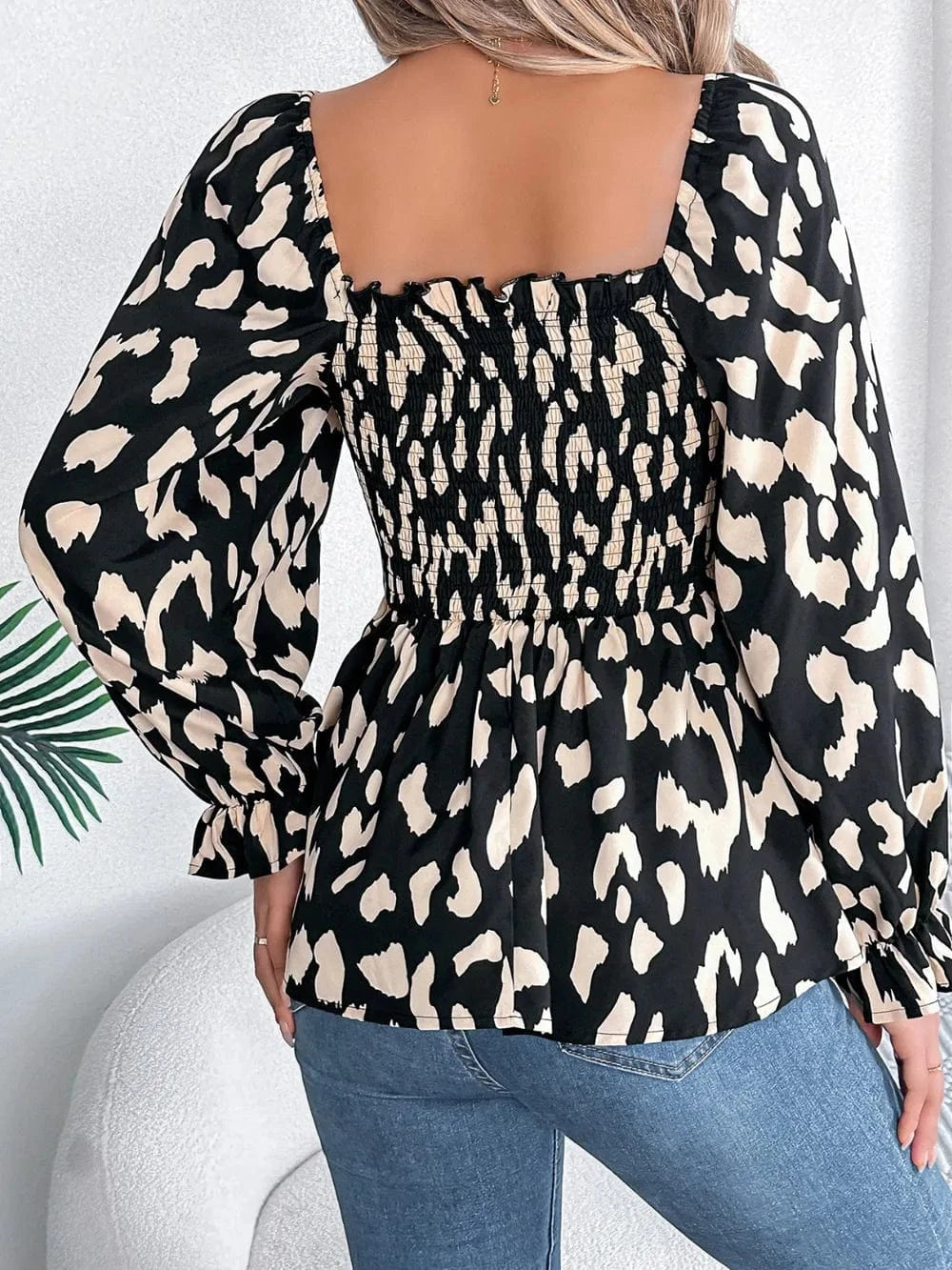 Trendsi Square Neck Flounce Sleeve Blouse
