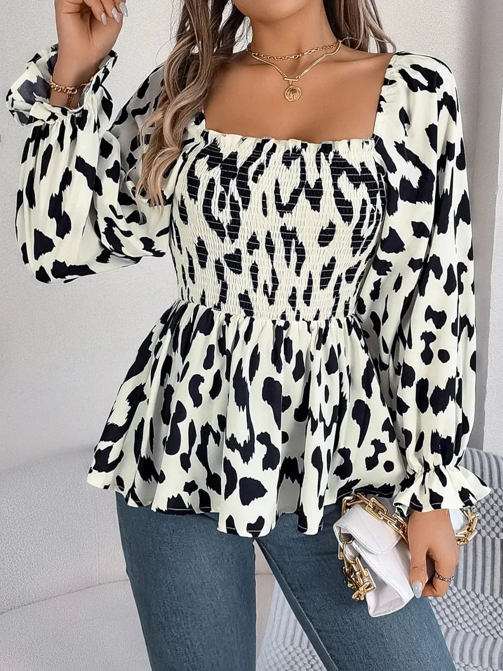 Trendsi Square Neck Flounce Sleeve Blouse