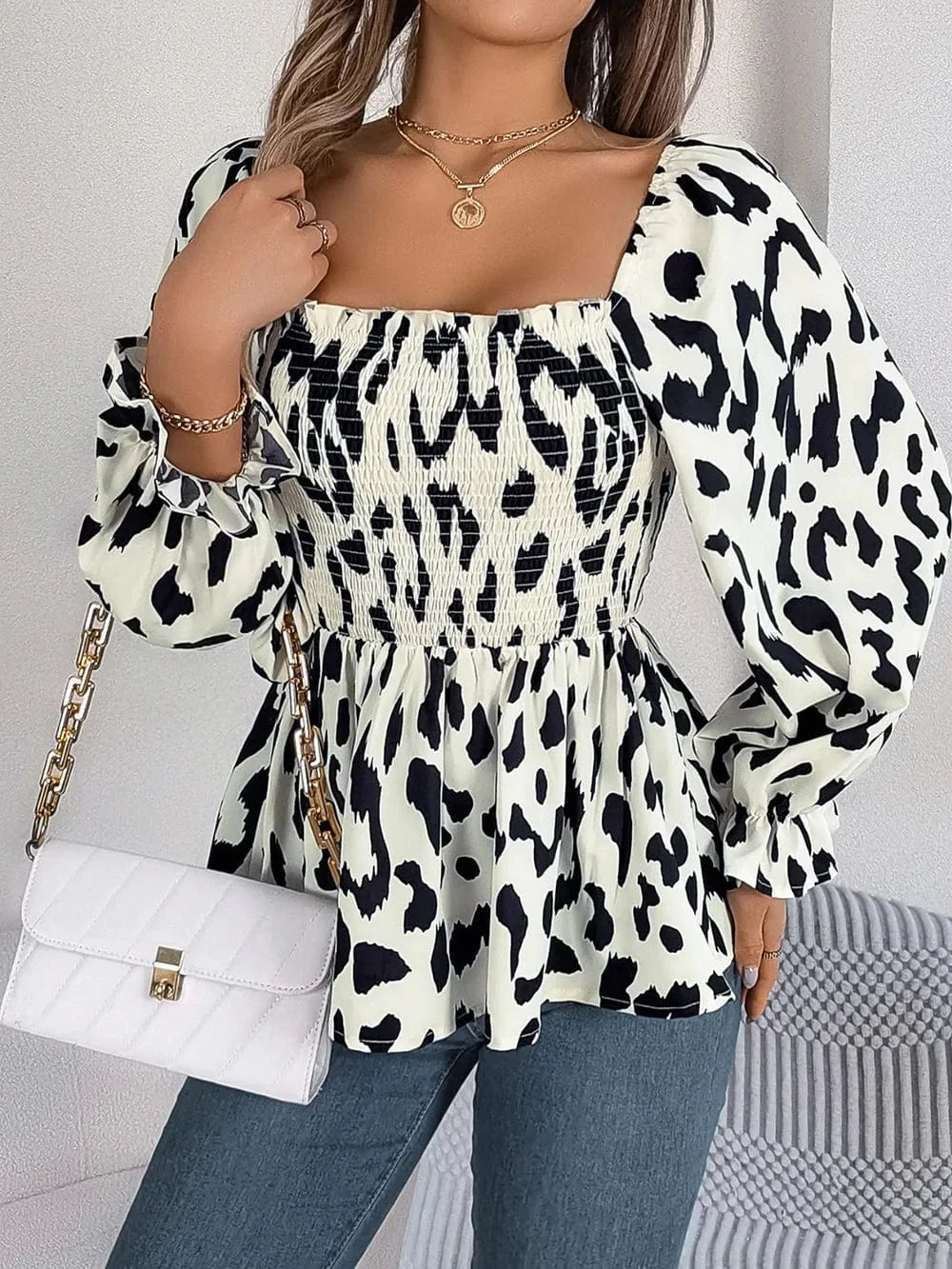 Trendsi Square Neck Flounce Sleeve Blouse