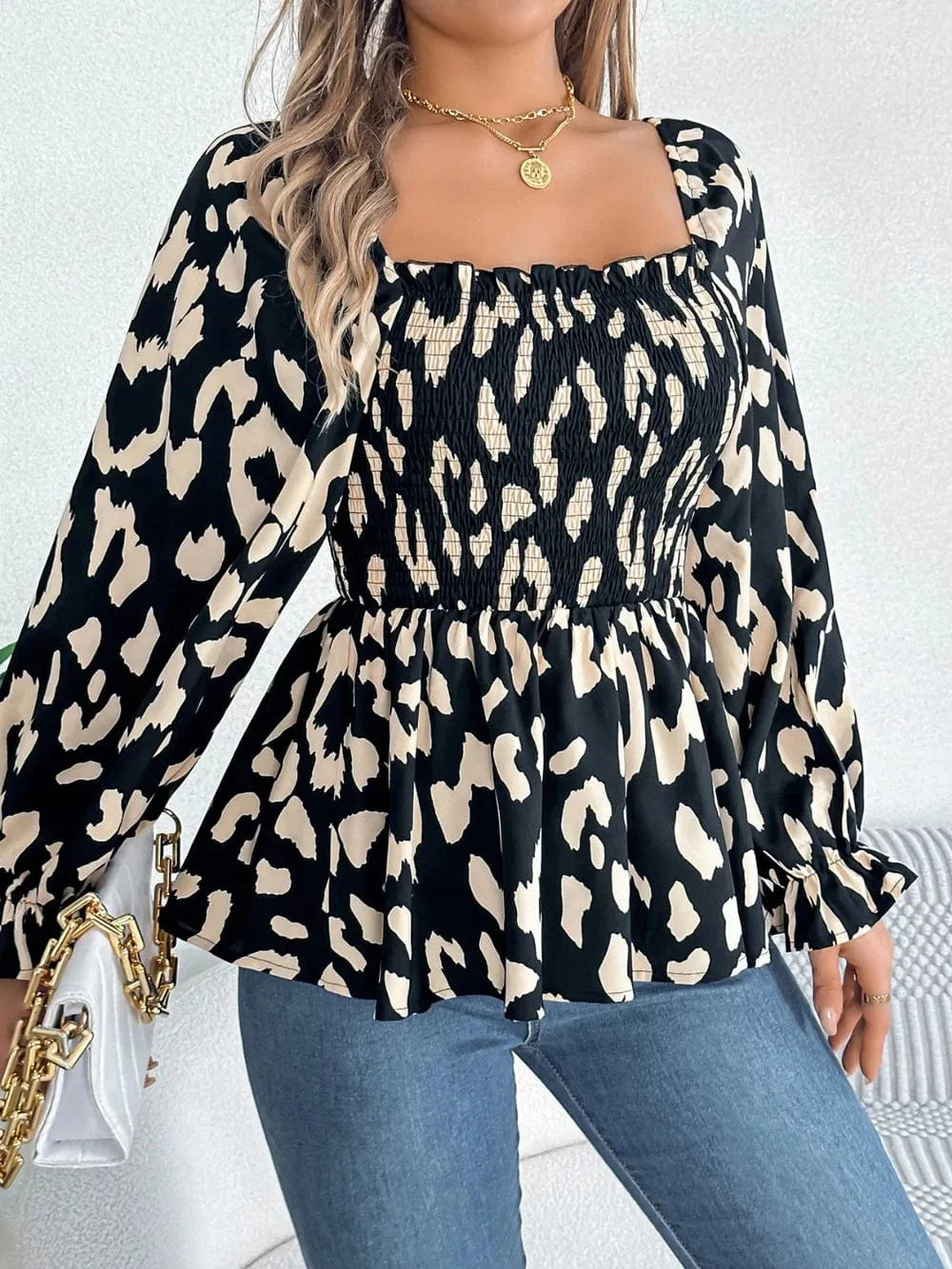 Trendsi Square Neck Flounce Sleeve Blouse