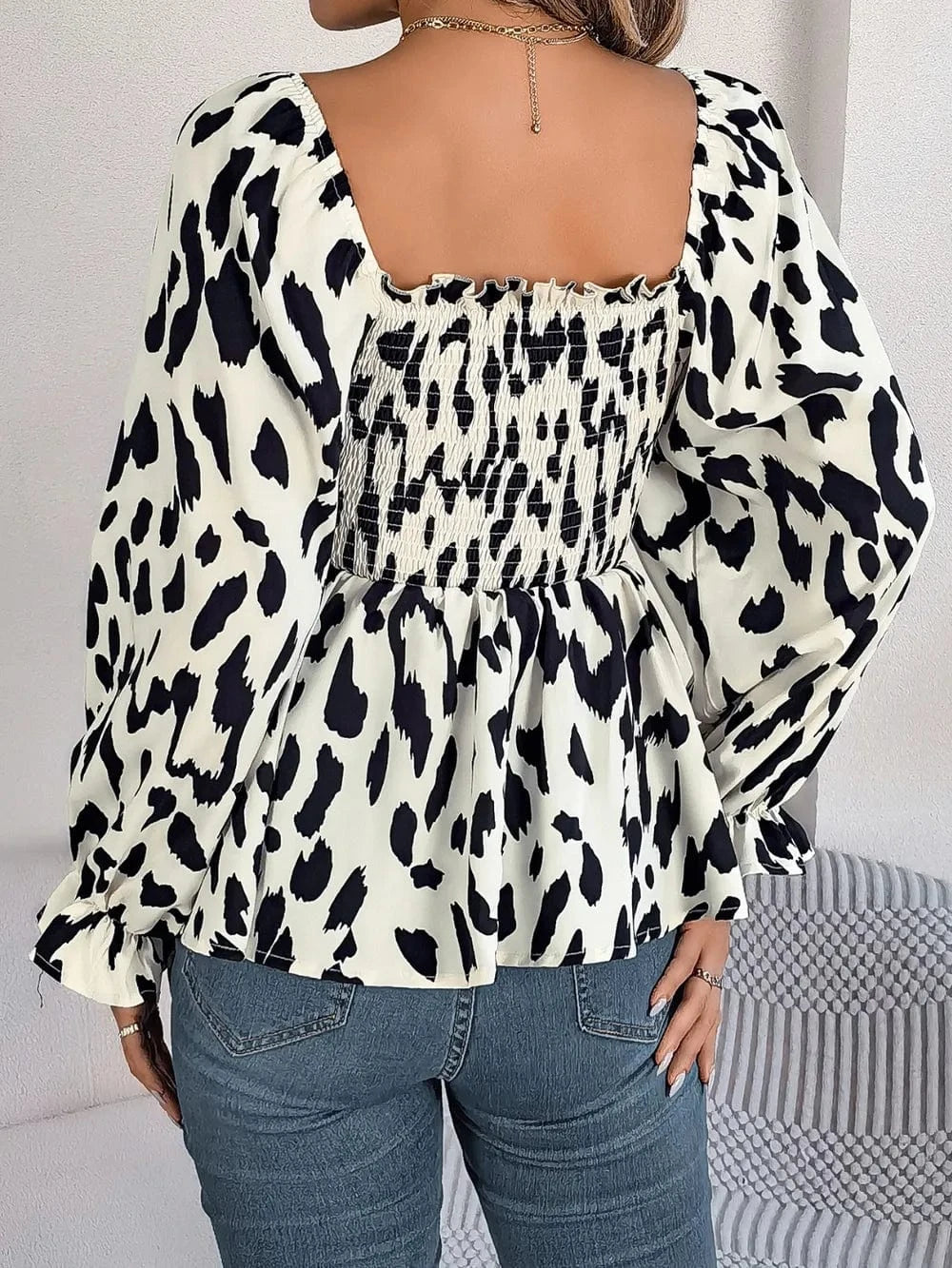 Trendsi Square Neck Flounce Sleeve Blouse