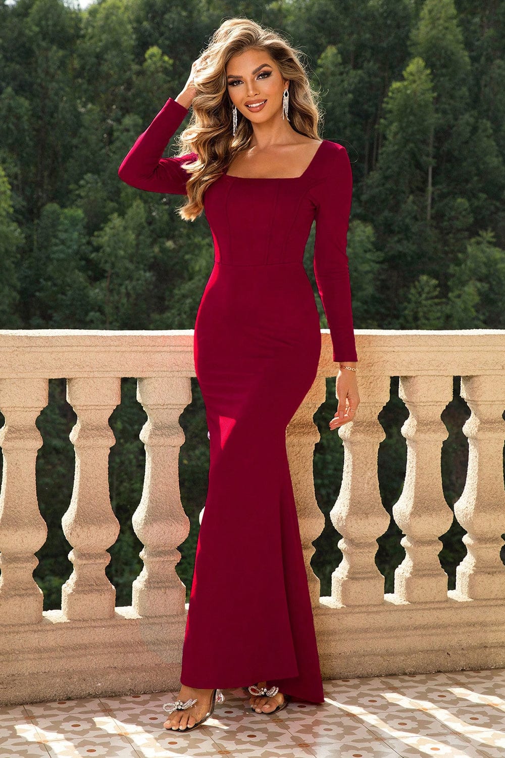 Trendsi Square Neck Long Sleeve Dress