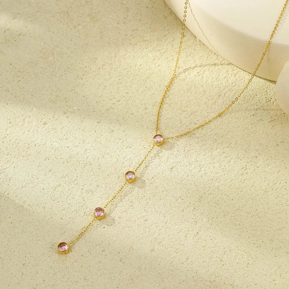 Trendsi Style B / One Size 18K Gold-Plated Stainless Steel Zircon Y-Drop Necklace