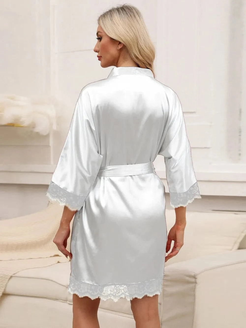 Trendsi Tied Lace Detail Three-Quarter Sleeve Lounge Nightgown