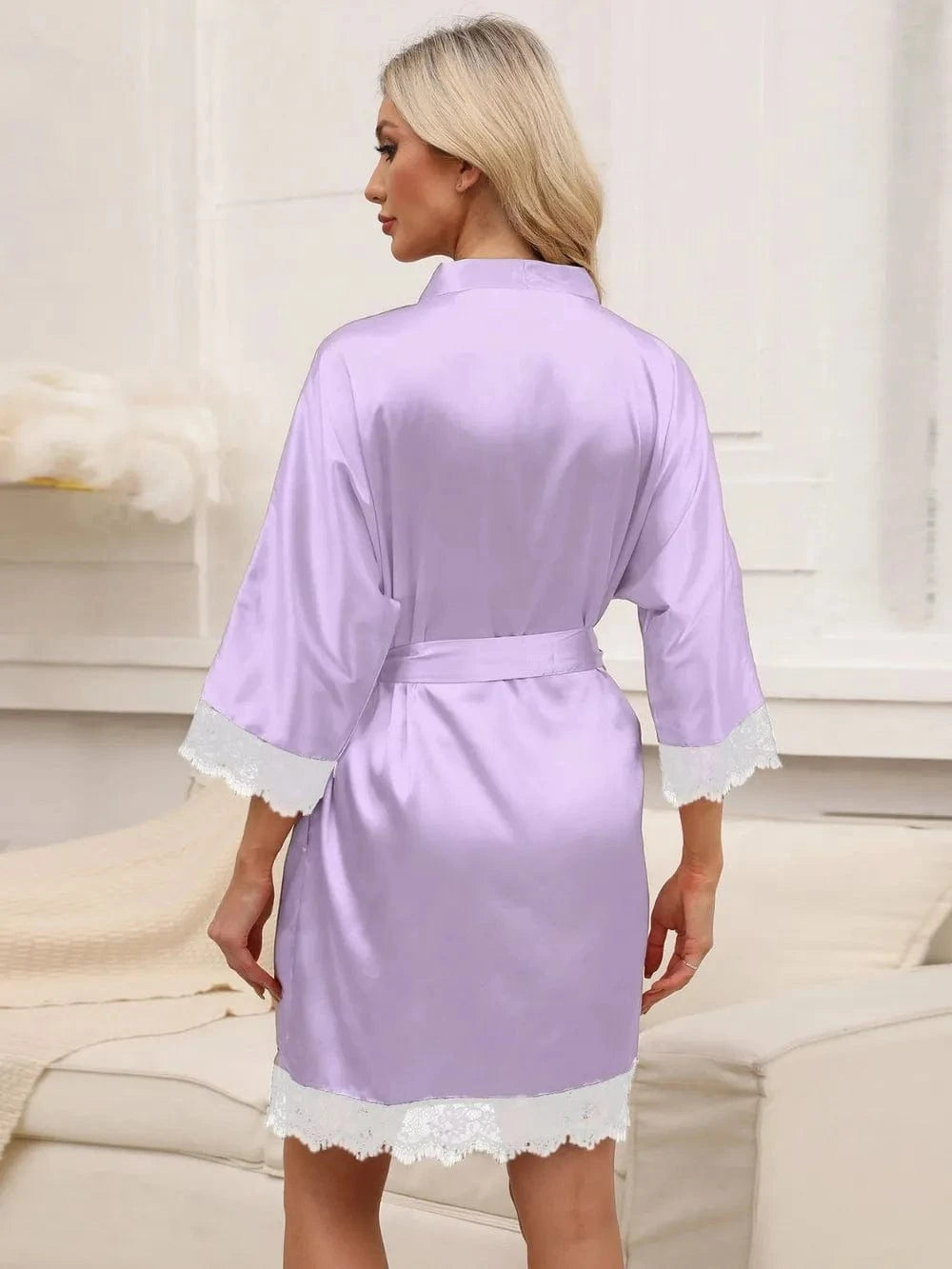 Trendsi Tied Lace Detail Three-Quarter Sleeve Lounge Nightgown