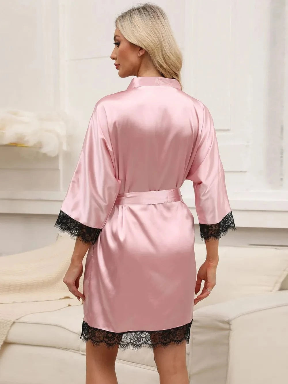 Trendsi Tied Lace Detail Three-Quarter Sleeve Lounge Nightgown