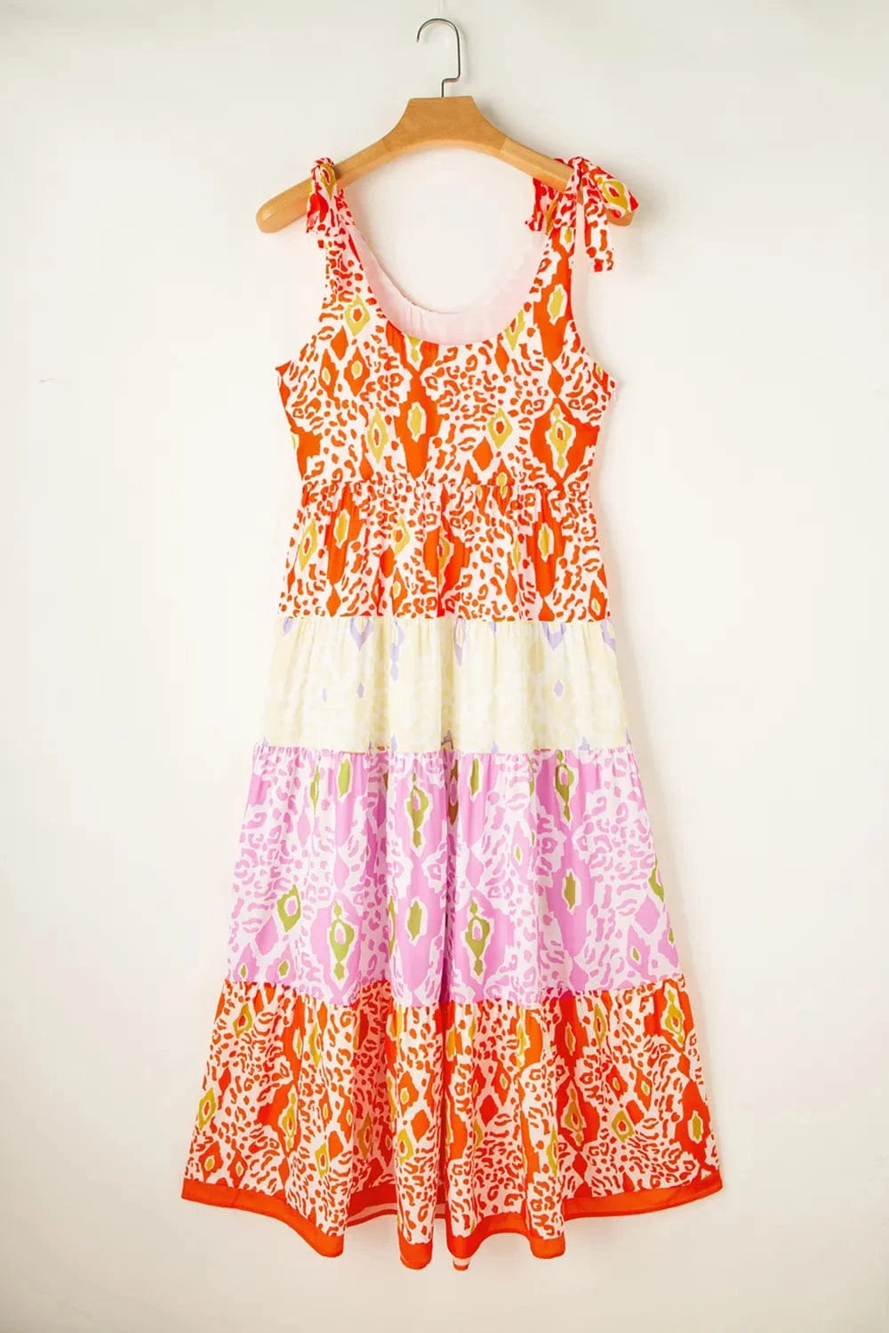 Trendsi Tied Leopard Scoop Neck Sleeveless Midi Dress