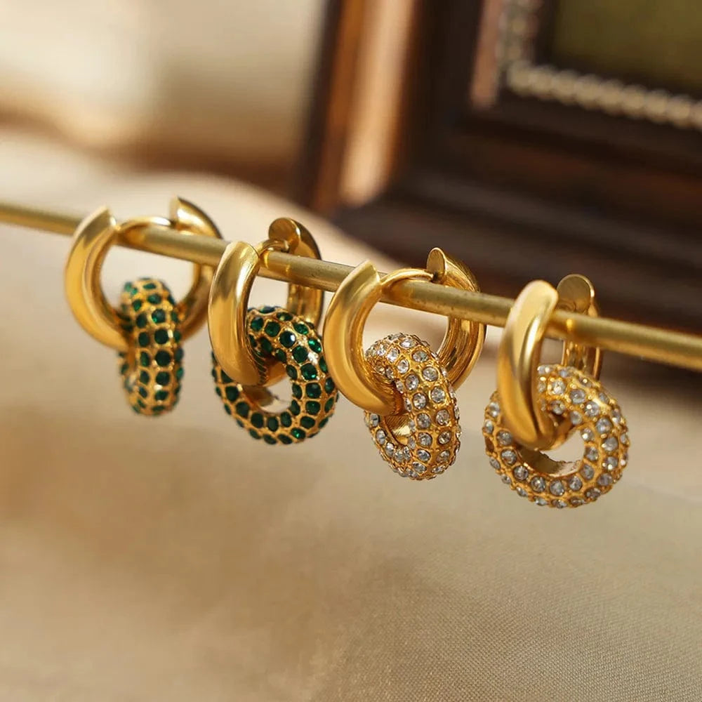 Trendsi Titanium Steel Inlaid Zircon Double-Hoop Earrings