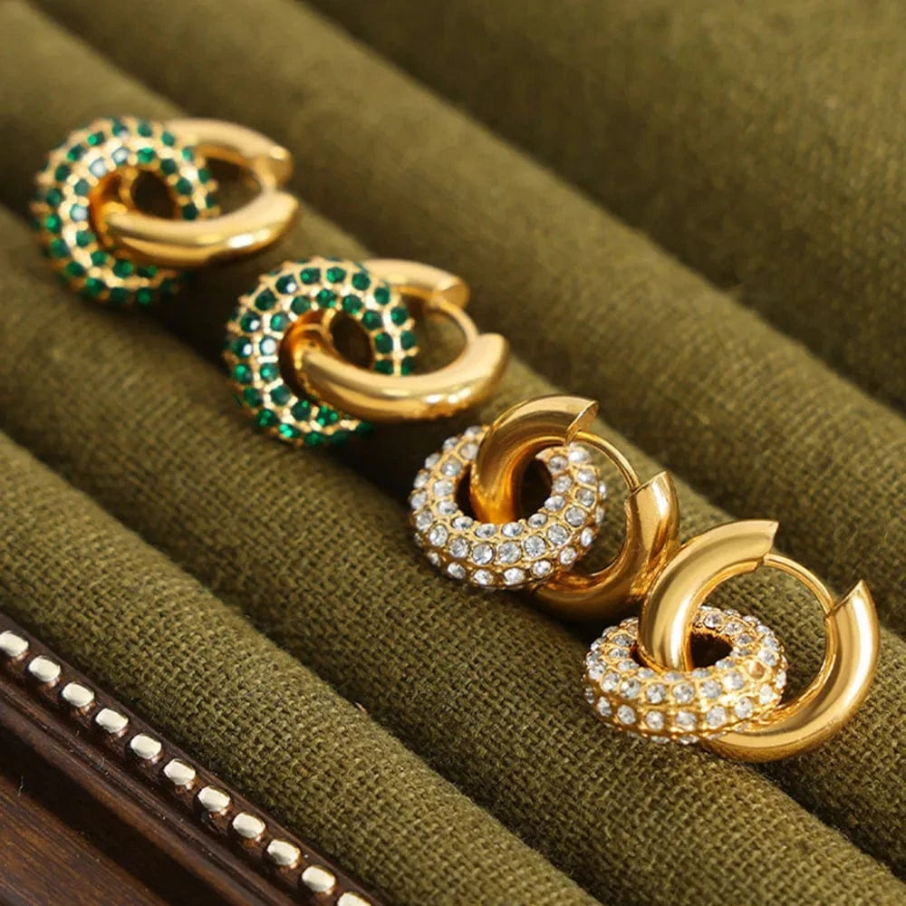Trendsi Titanium Steel Inlaid Zircon Double-Hoop Earrings