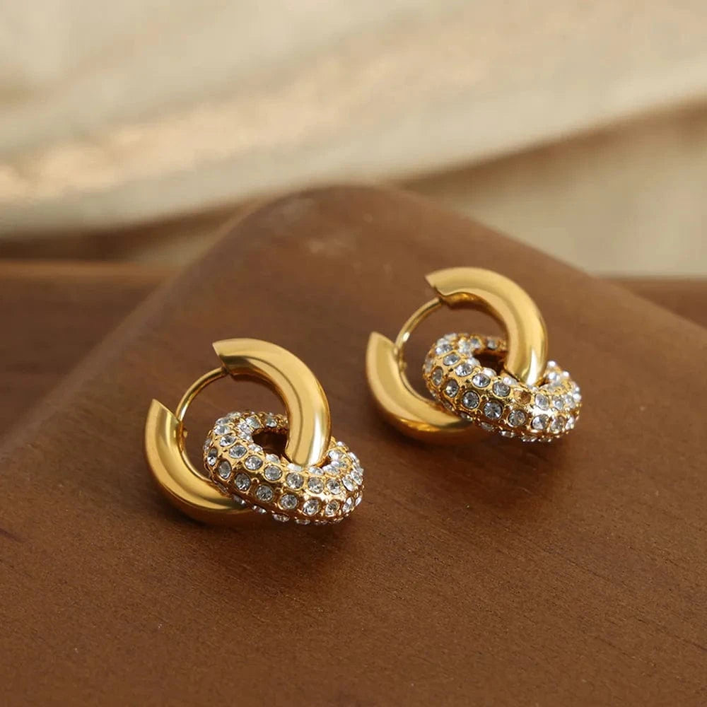Trendsi Titanium Steel Inlaid Zircon Double-Hoop Earrings
