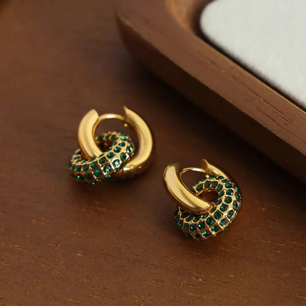 Trendsi Titanium Steel Inlaid Zircon Double-Hoop Earrings