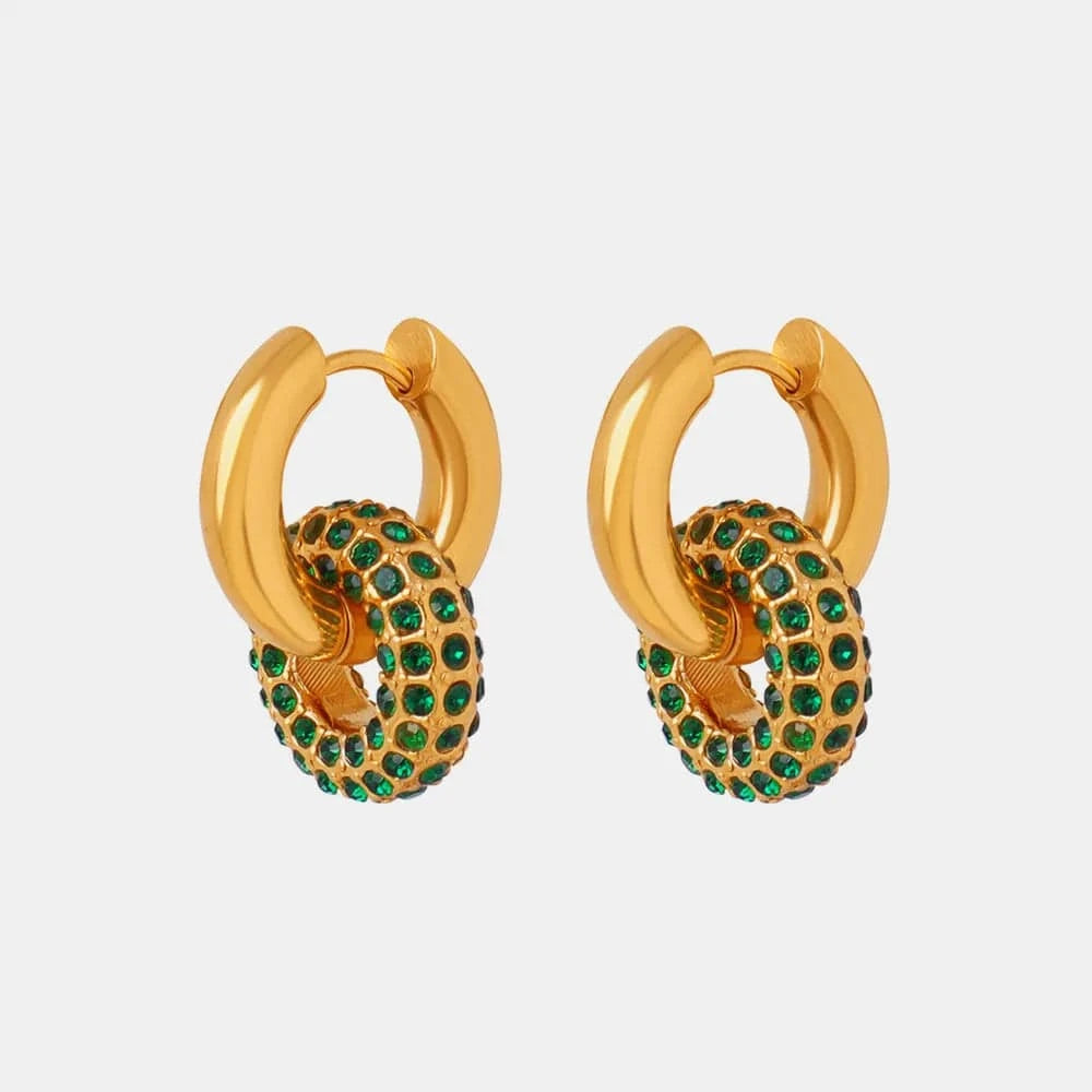 Trendsi Titanium Steel Inlaid Zircon Double-Hoop Earrings