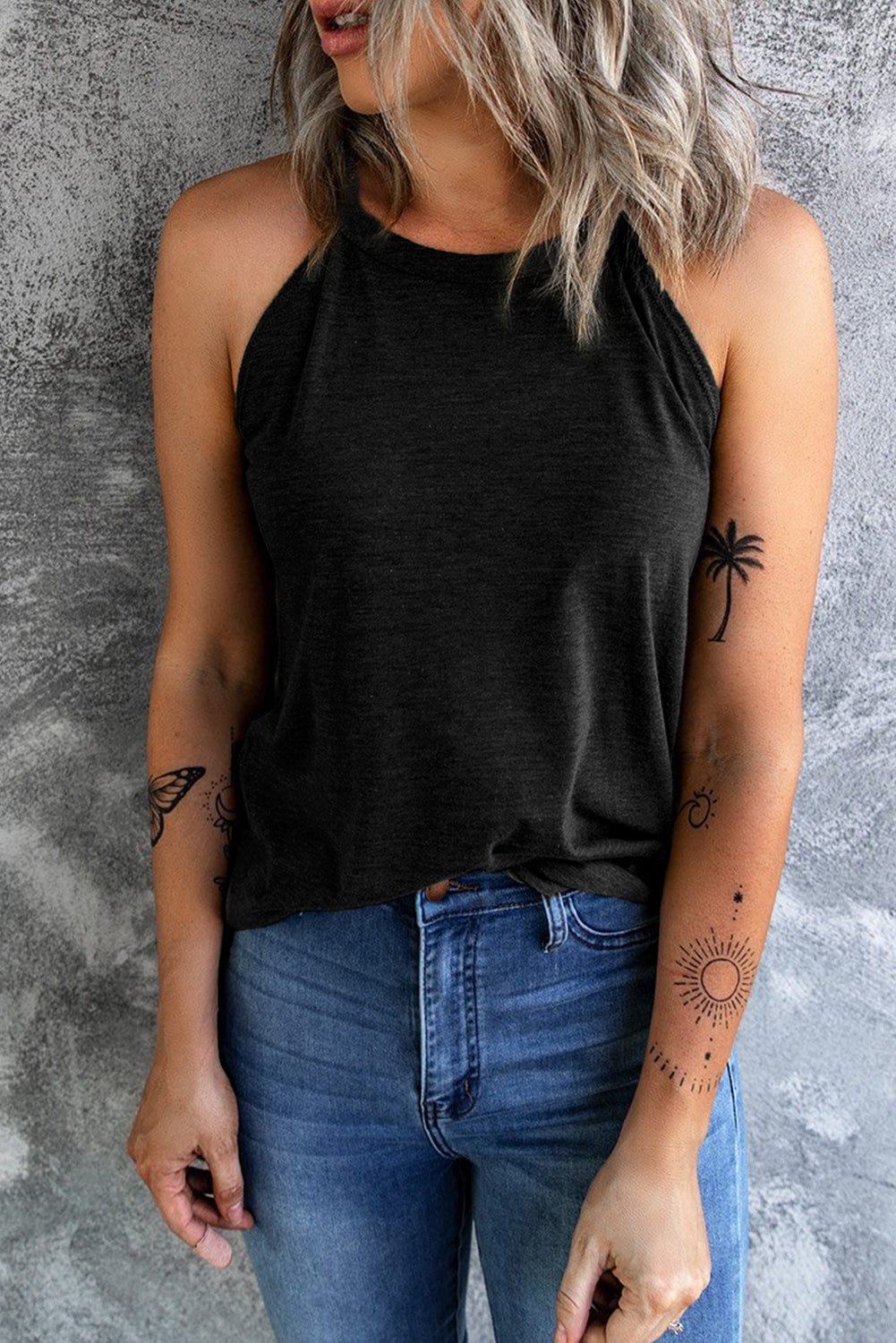 Trendsi TOP Black / S Curved Hem Grecian Tank Top