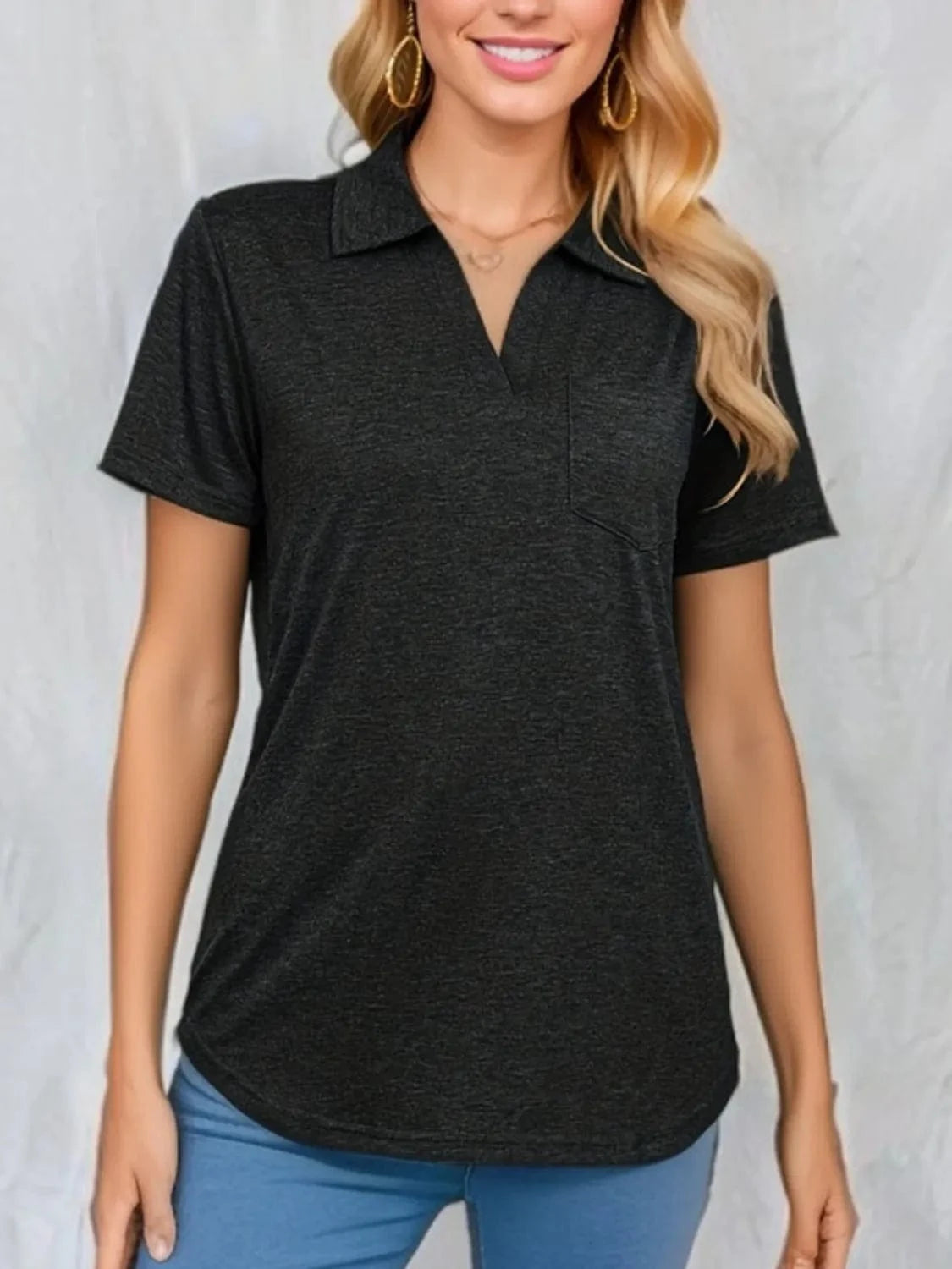 Trendsi TOP Black / S Johnny Collar Short Sleeve Top
