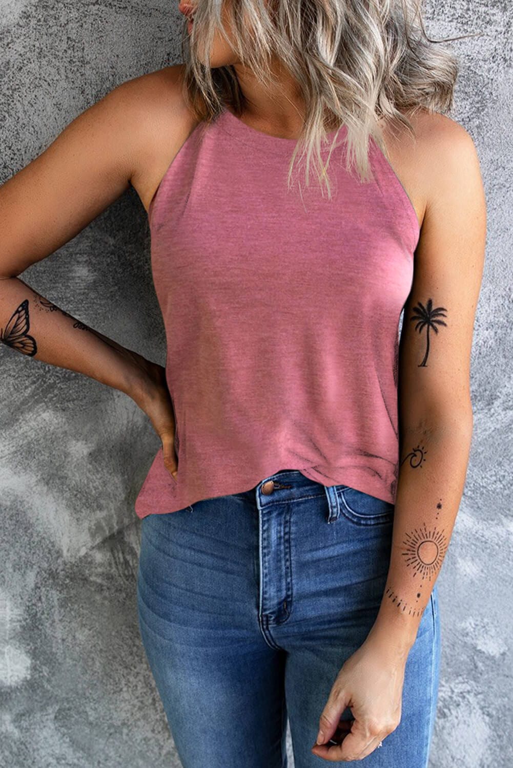 Trendsi TOP Blush Pink / S Curved Hem Grecian Tank Top