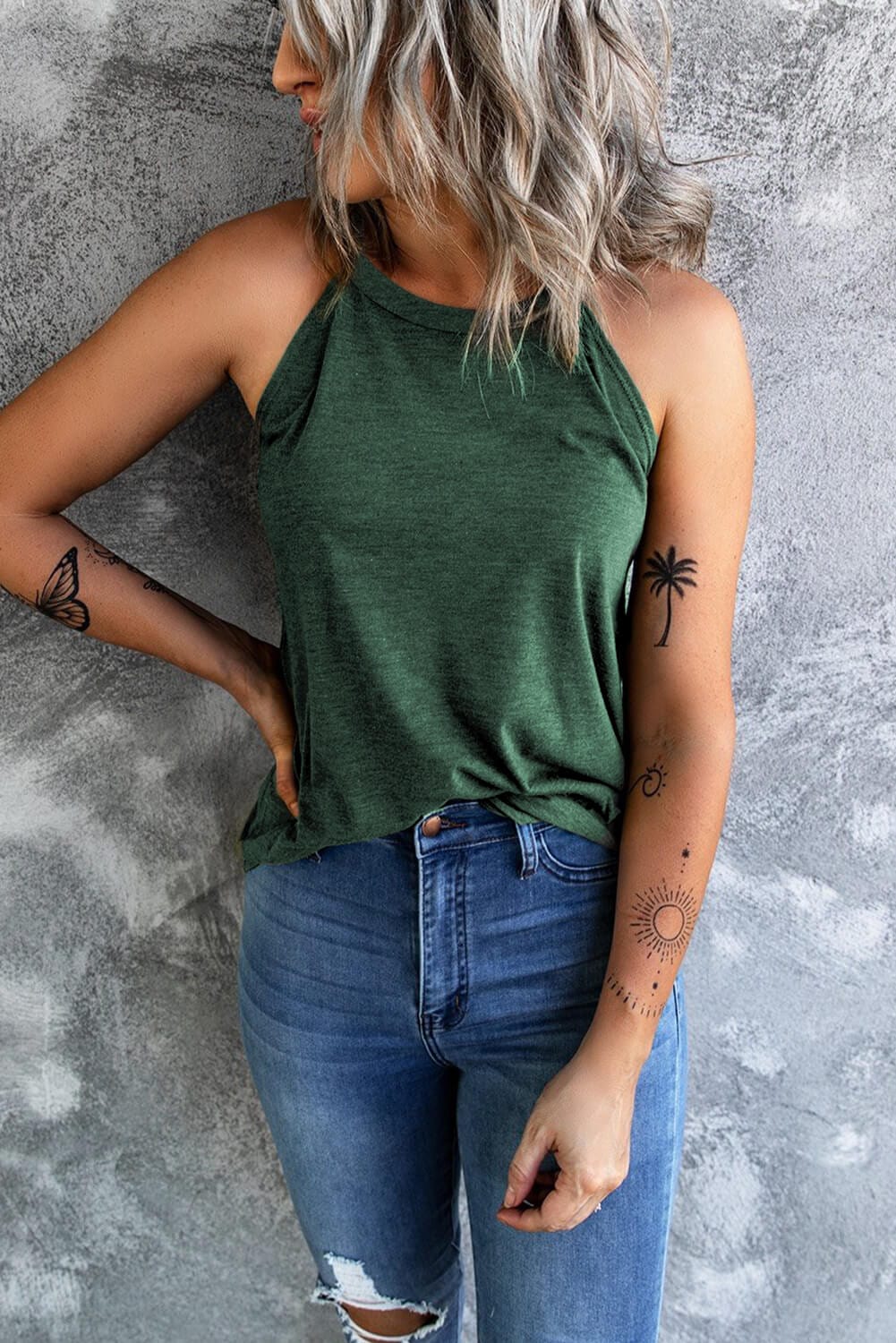 Trendsi TOP Curved Hem Grecian Tank Top