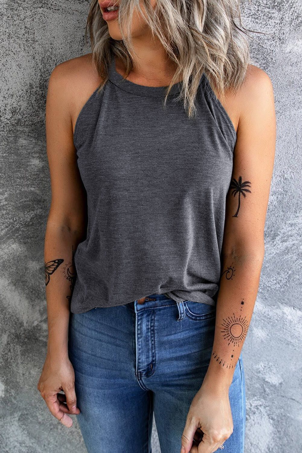 Trendsi TOP Curved Hem Grecian Tank Top
