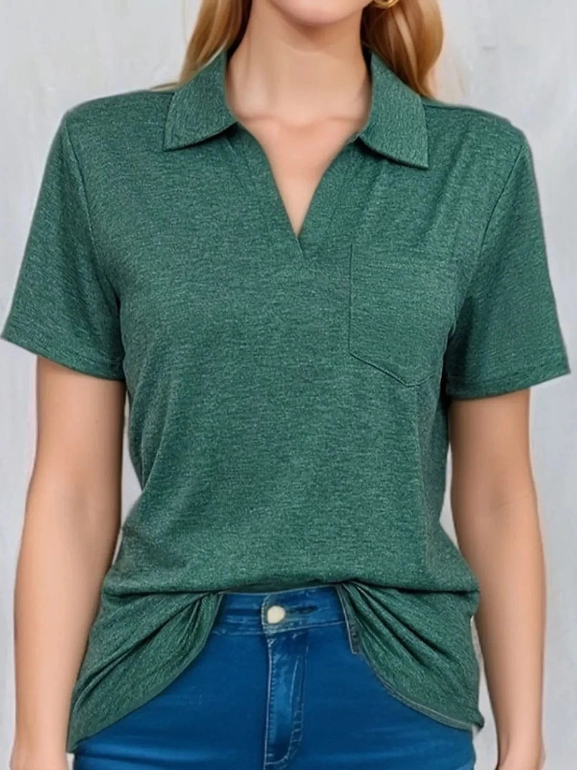 Trendsi TOP Dark Green / S Johnny Collar Short Sleeve Top