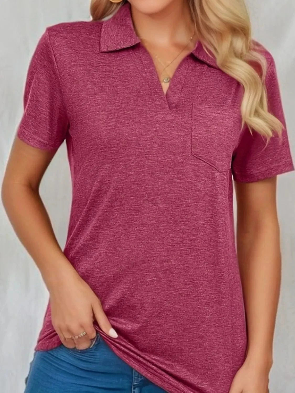 Trendsi TOP Deep Purple / S Johnny Collar Short Sleeve Top