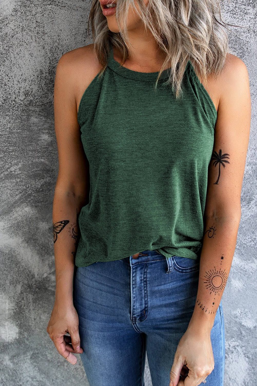 Trendsi TOP Green / S Curved Hem Grecian Tank Top