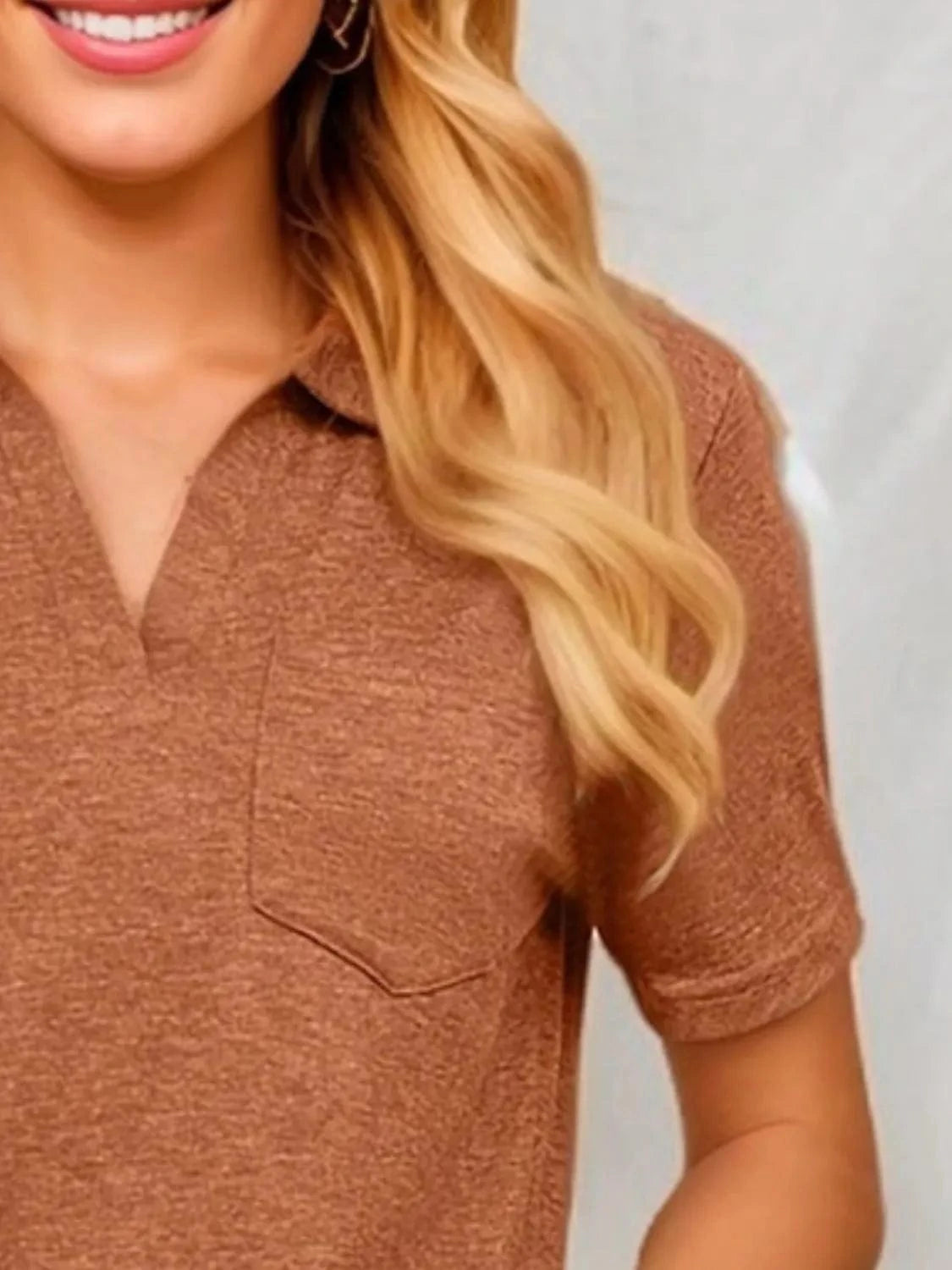 Trendsi TOP Johnny Collar Short Sleeve Top