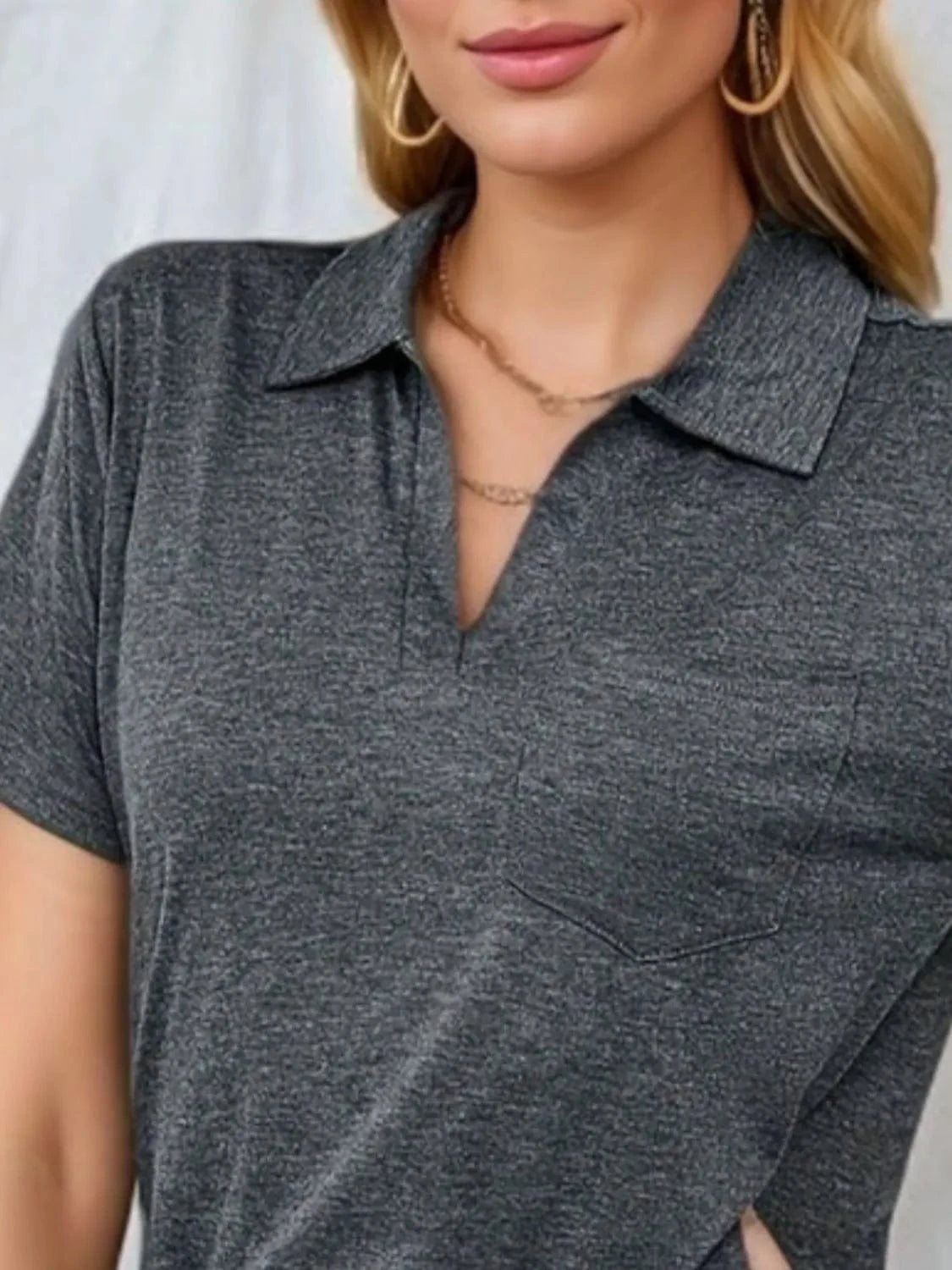 Trendsi TOP Johnny Collar Short Sleeve Top
