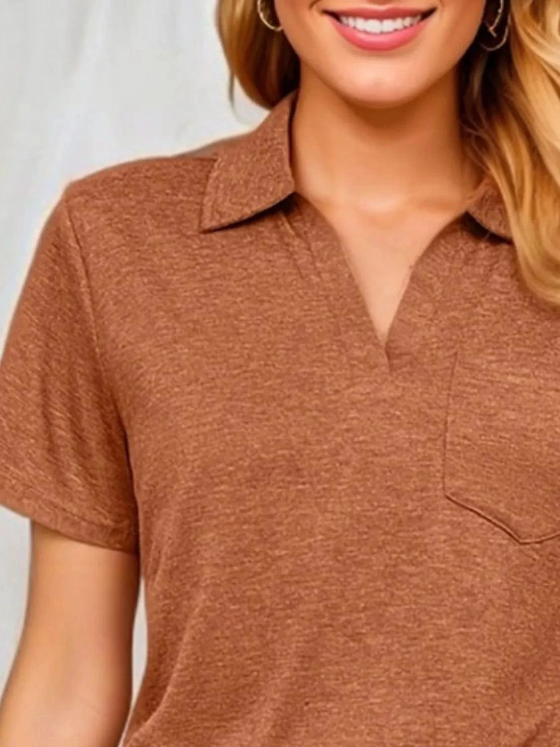Trendsi TOP Johnny Collar Short Sleeve Top