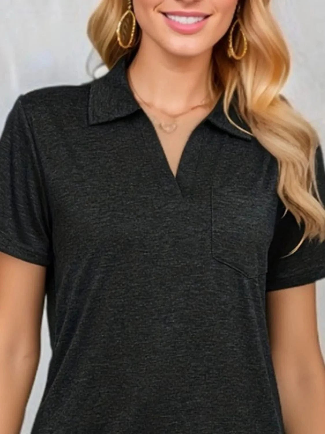 Trendsi TOP Johnny Collar Short Sleeve Top
