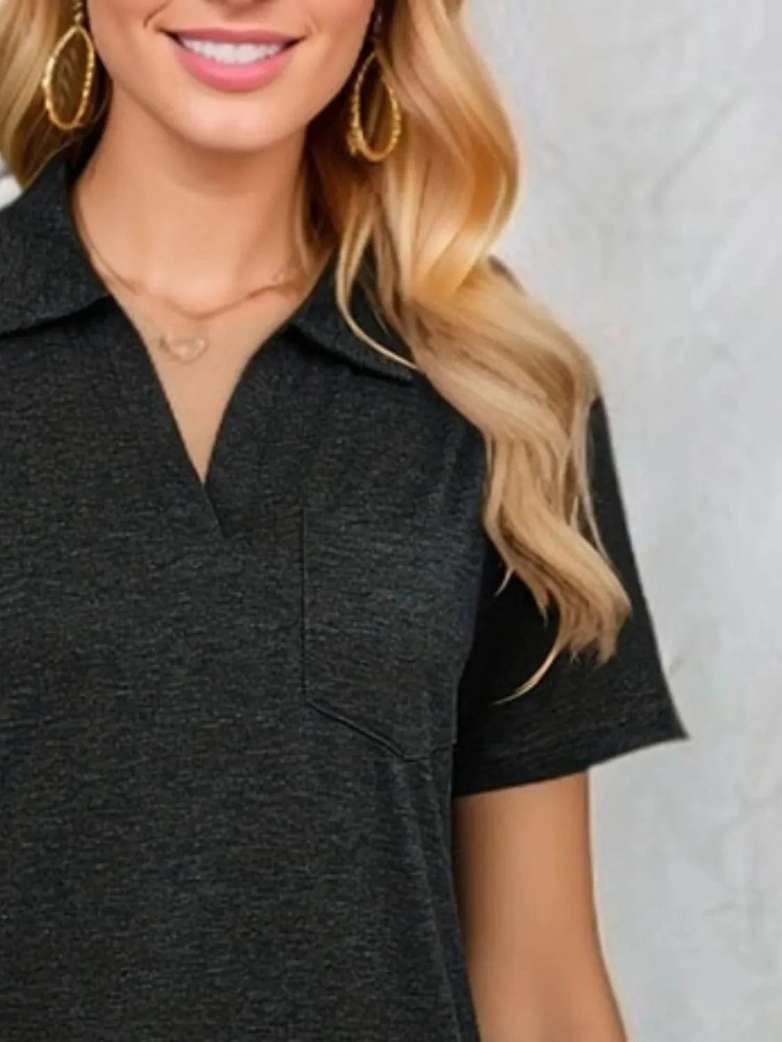 Trendsi TOP Johnny Collar Short Sleeve Top